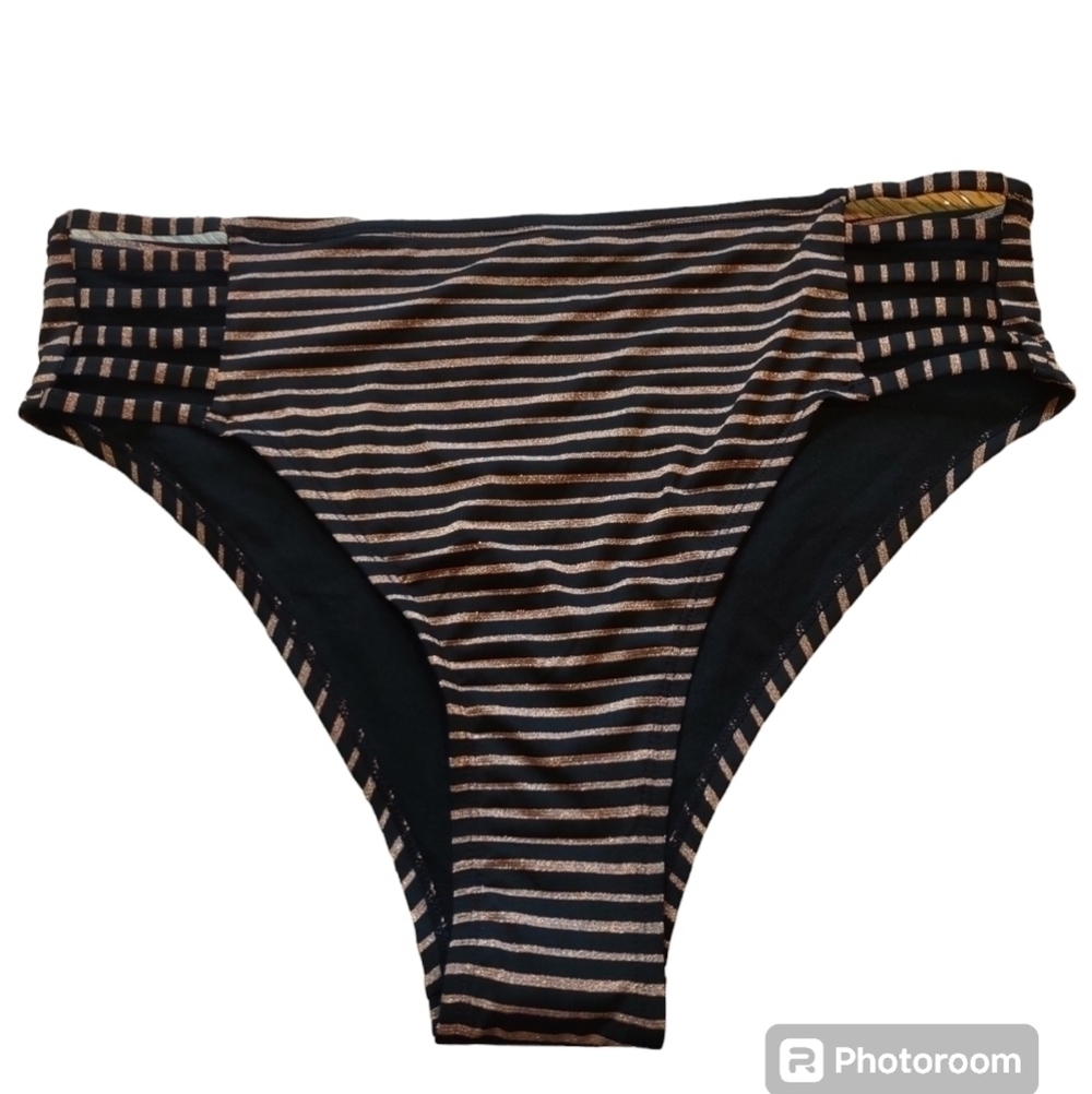 Xhilaration Bikini Bottom Plus Size Black Brown Stripe